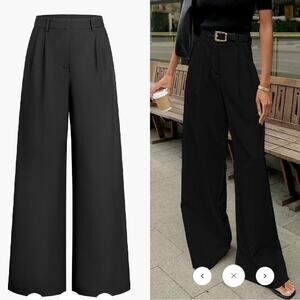 NEW COMMENSE Black Wide Leg Pleated High Waist Pant Small 4 Business Casual
